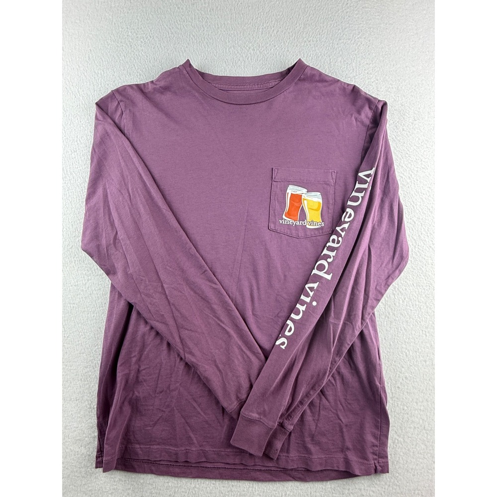 Vineyard Vines Womens XS Purple Flight Deck Beer Graphic Long Sleeve‎ Pocket Tee